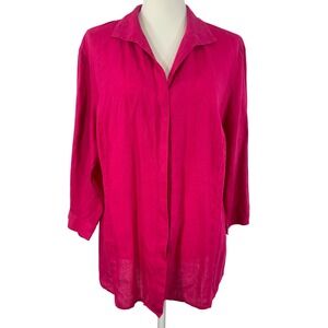 Lafayette 148 New York Linen Button‎ Up Shirt 3/4 Sleeve Pink Blouse Top